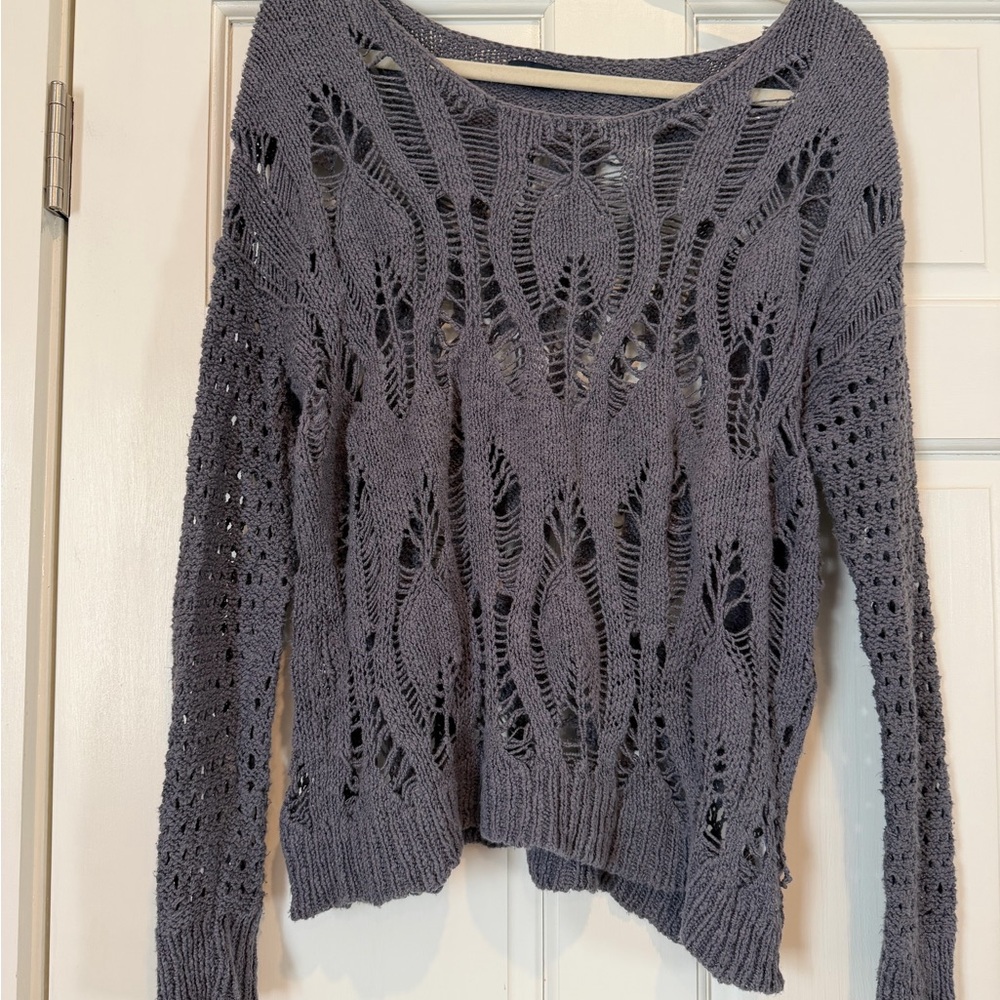 American Eagle Outfitters Charcoal Open-Knit Sweater
